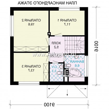 Проект дома с мансардой, 3 спальни, открытая планировка с камином, гостевая комната на 1 эт - превью план дома