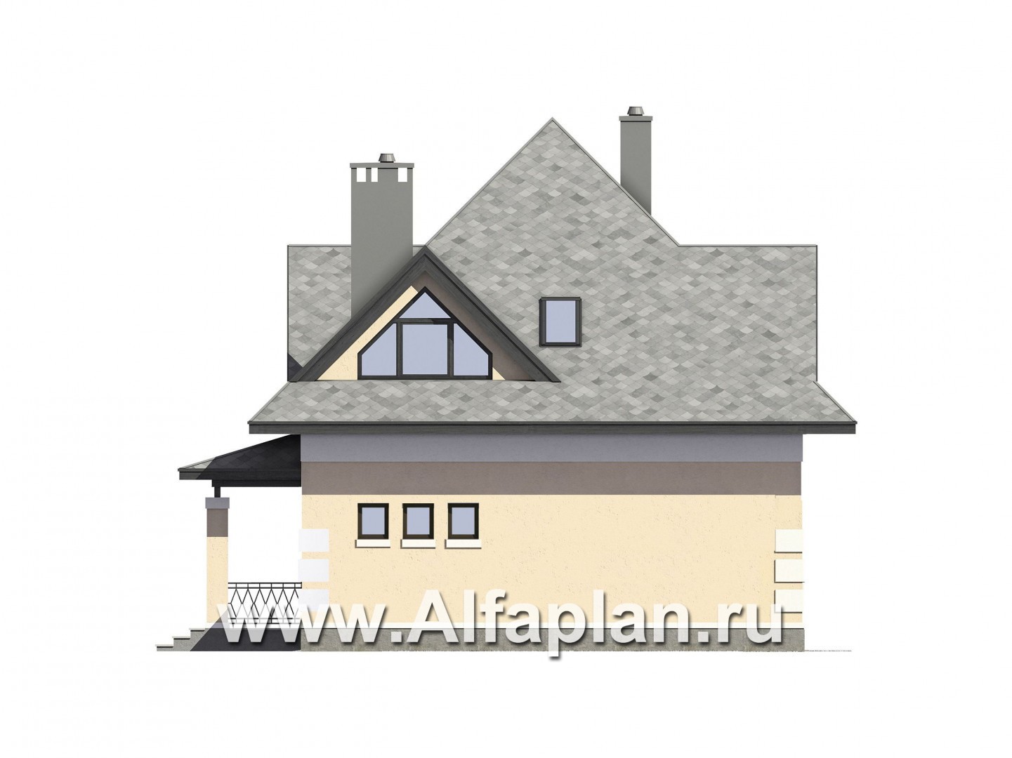 Проекты домов Альфаплан - Проект компактного и экономичного мансардного дома - изображение фасада №2
