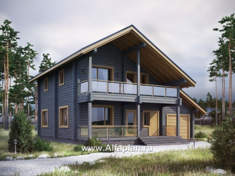 Проекты домов Альфаплан - Проект деревянного загородного дома с гаражом - превью дополнительного изображения №1