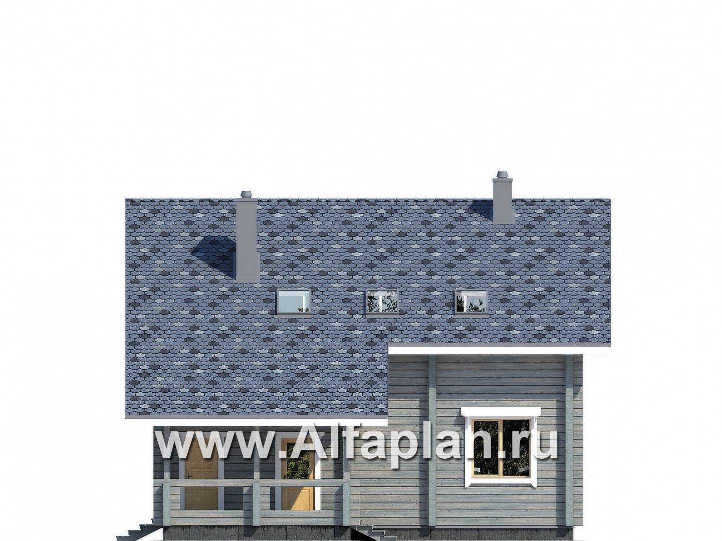 Проекты домов Альфаплан - Деревянный дом в стиле шале с простой двускатной кровлей - изображение фасада №4