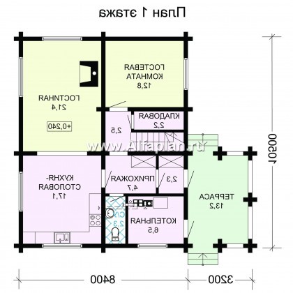 Проект двухэтажного дома из бруса, планировка с кабинетом и с террасой, в современном стиле - превью план дома