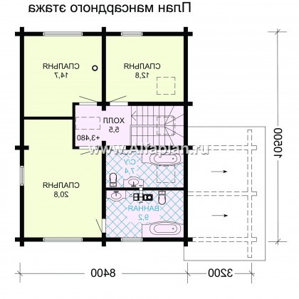 Проект двухэтажного дома из бруса, планировка с кабинетом и с террасой, в современном стиле - превью план дома