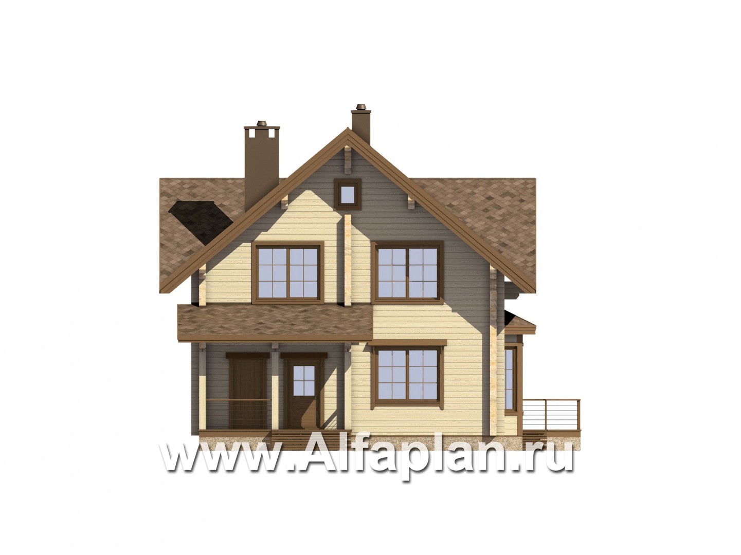 Проекты домов Альфаплан - Проект деревянного дома с уютной беседкой-барбекю - изображение фасада №1