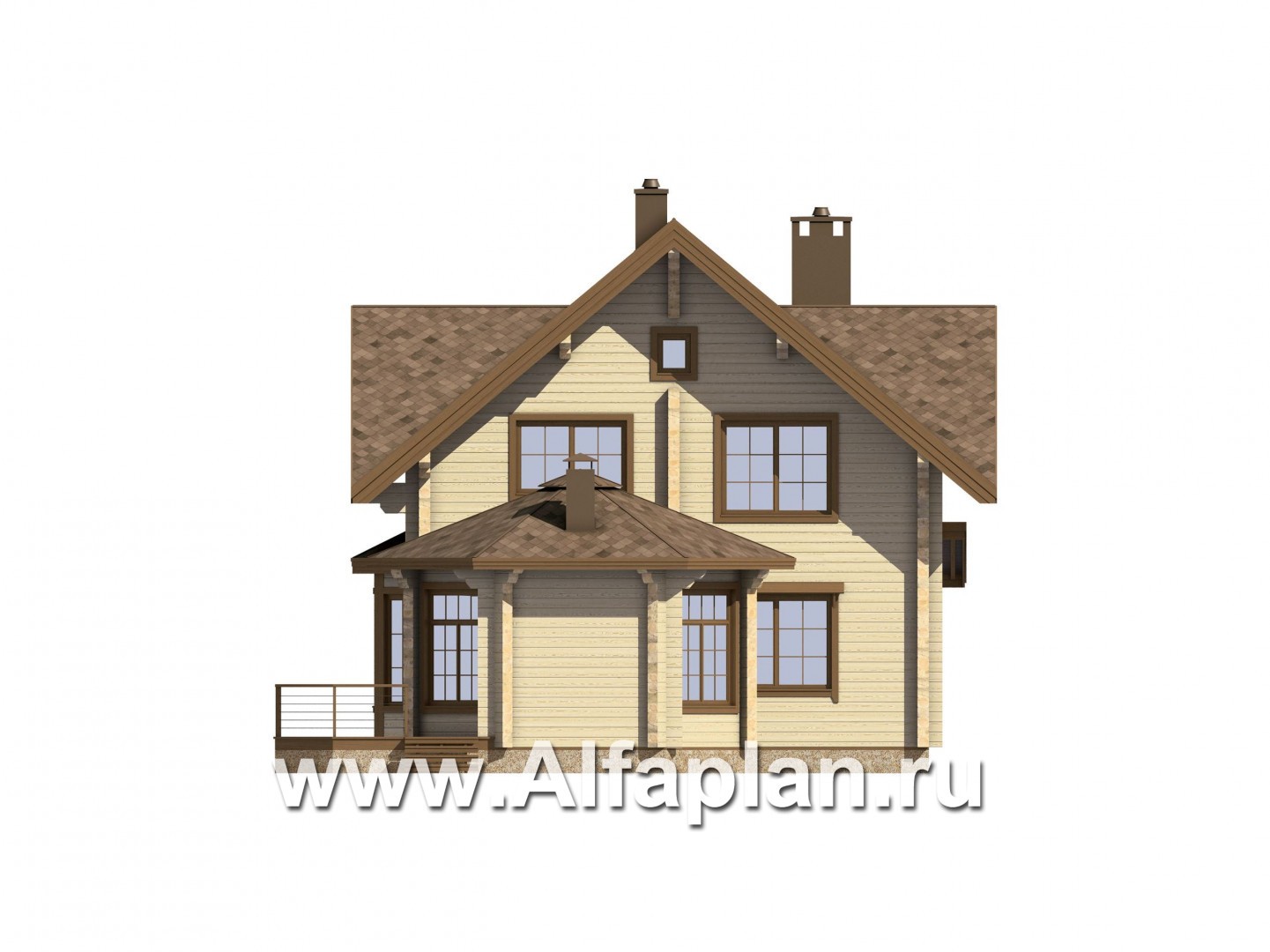Проекты домов Альфаплан - Проект деревянного дома с уютной беседкой-барбекю - изображение фасада №3