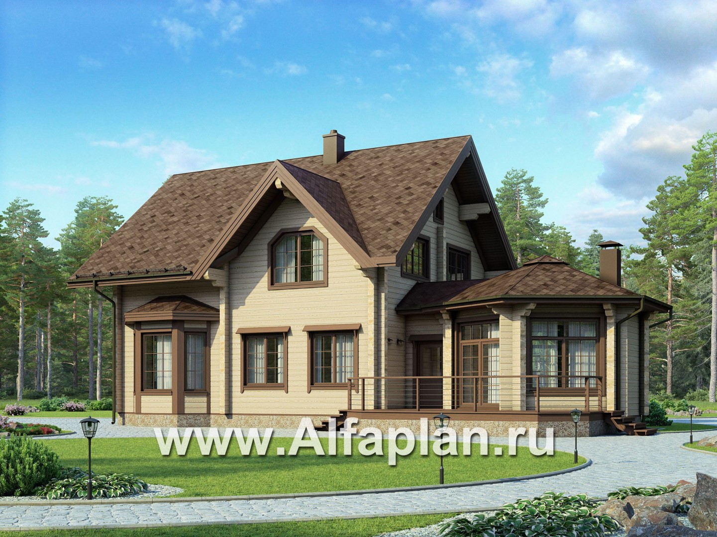 Проекты домов Альфаплан - Проект деревянного дома с уютной беседкой-барбекю - дополнительное изображение №2
