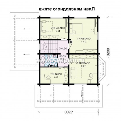 Проект двухэтажного коттеджа из бруса, планировка с кабинетом и с эркером, терраса и гараж со стороны входа - превью план дома