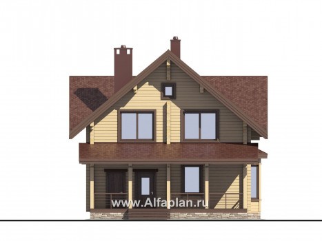 Проекты домов Альфаплан - Проект деревянного дома для комфортного отдыха - превью фасада №1
