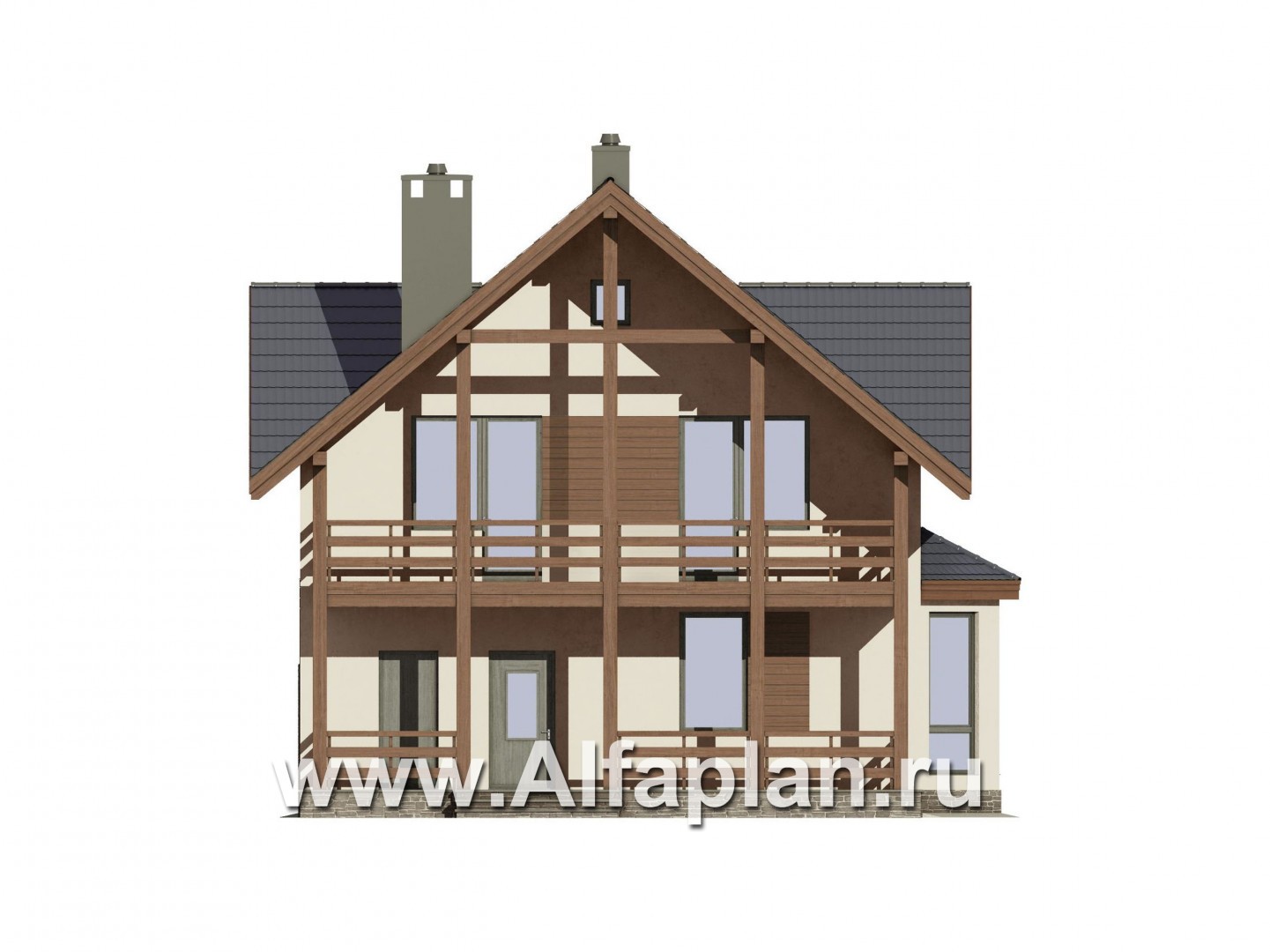 Проекты домов Альфаплан - Проект экономичного мансардного дома - изображение фасада №1
