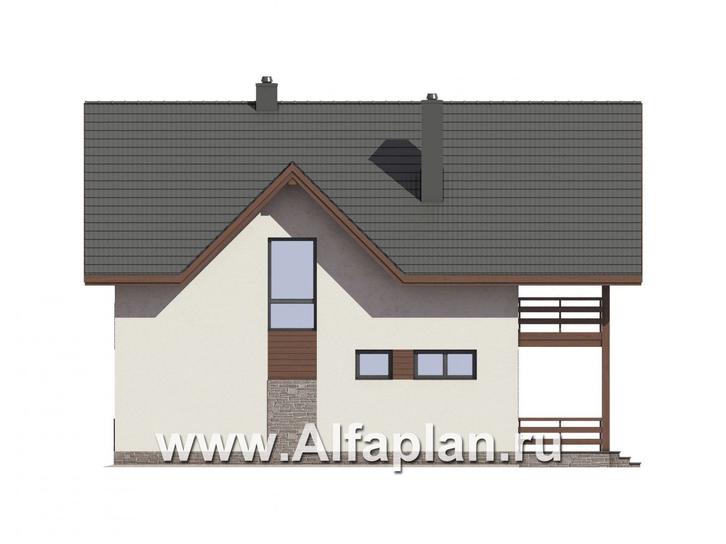 Проекты домов Альфаплан - Проект компактного дома с террасой - изображение фасада №3