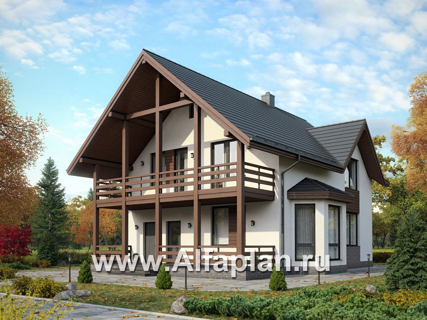 Проекты домов Альфаплан - Проект компактного дома с террасой - основное изображение