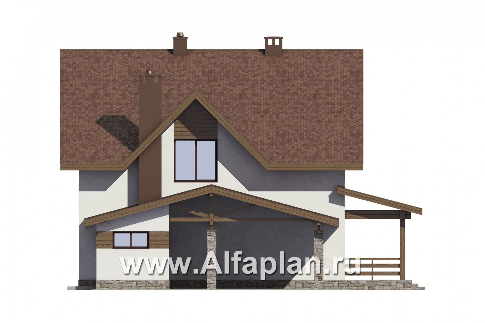 Проекты домов Альфаплан - Проект компатного дома с навесом для машины - изображение фасада №4