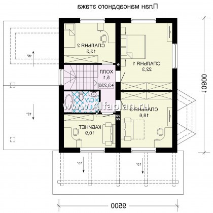 Проект дома с мансардой, 3 спальни, с камином и эркером, гостевая комната на 1 эт, терраса со стороны входа, навес на 1 авто - превью план дома