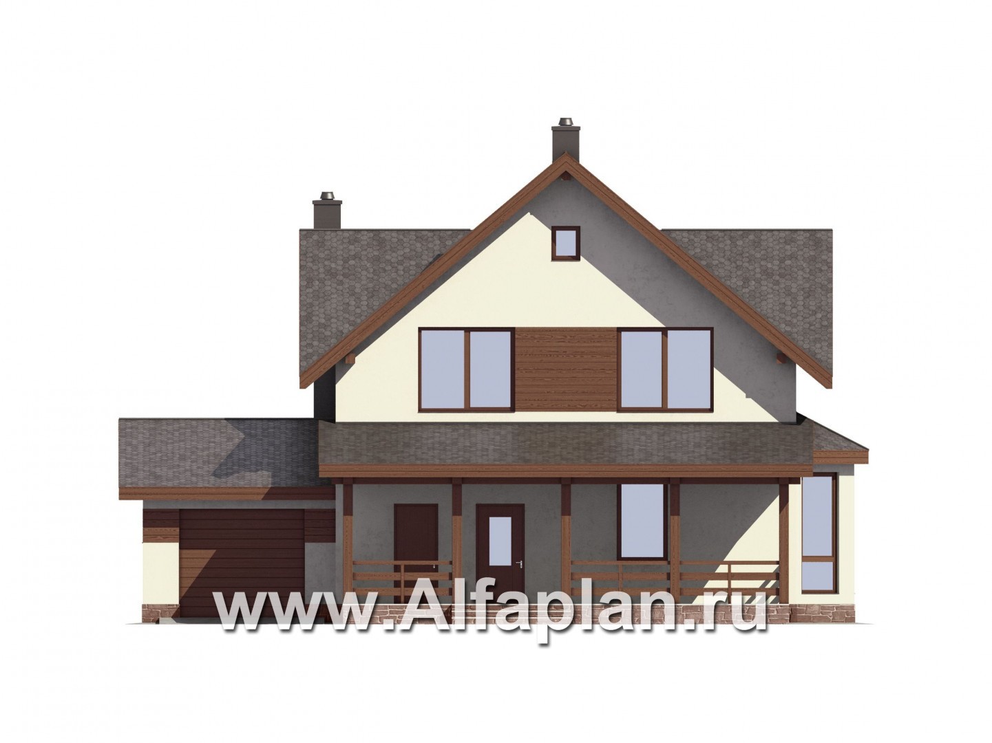 Проекты домов Альфаплан - Проект компактного дома с гаражом - изображение фасада №1