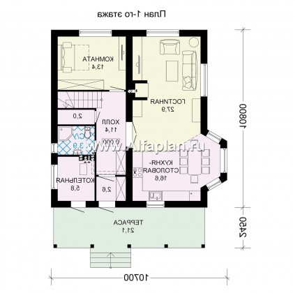 Проекты домов Альфаплан - Проект экономичного дома для большой семьи - превью плана проекта №1