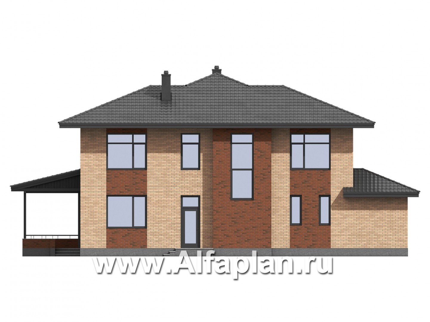 Проекты домов Альфаплан - Проект двухэтажного загородного коттеджа - изображение фасада №2