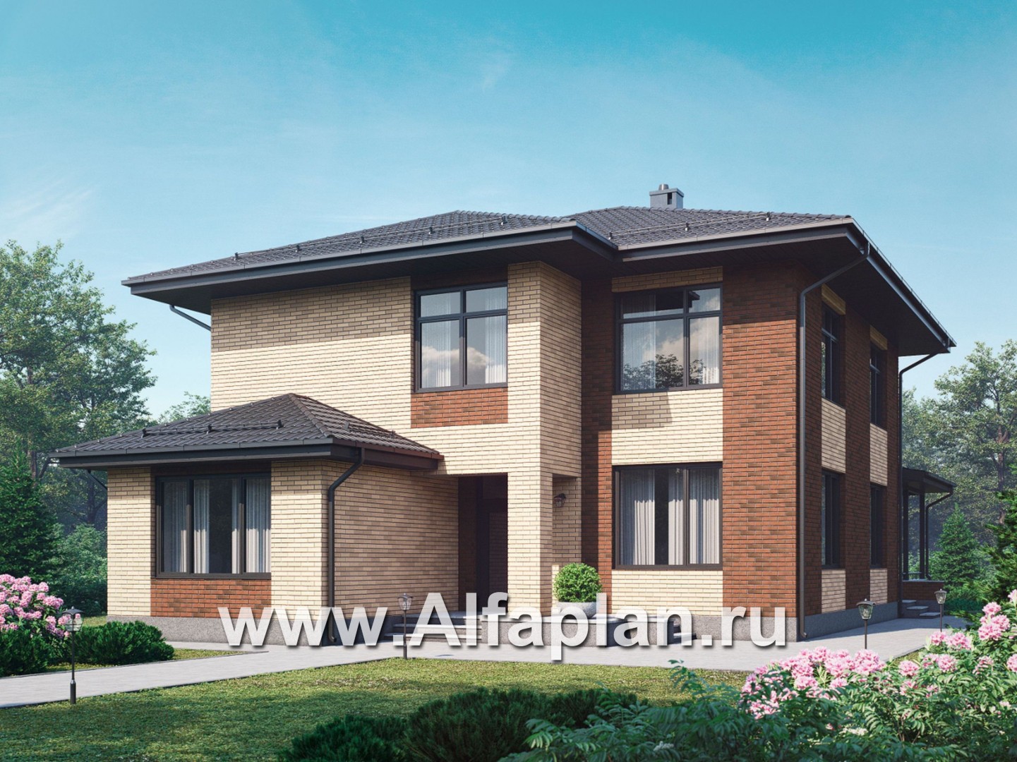 Проекты домов Альфаплан - Проект двухэтажного загородного коттеджа - основное изображение