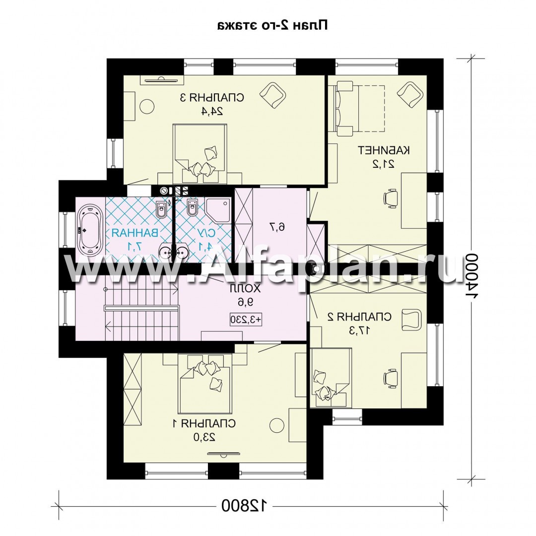 Проекты домов Альфаплан - Проект двухэтажного дома для большой семьи - план проекта №2