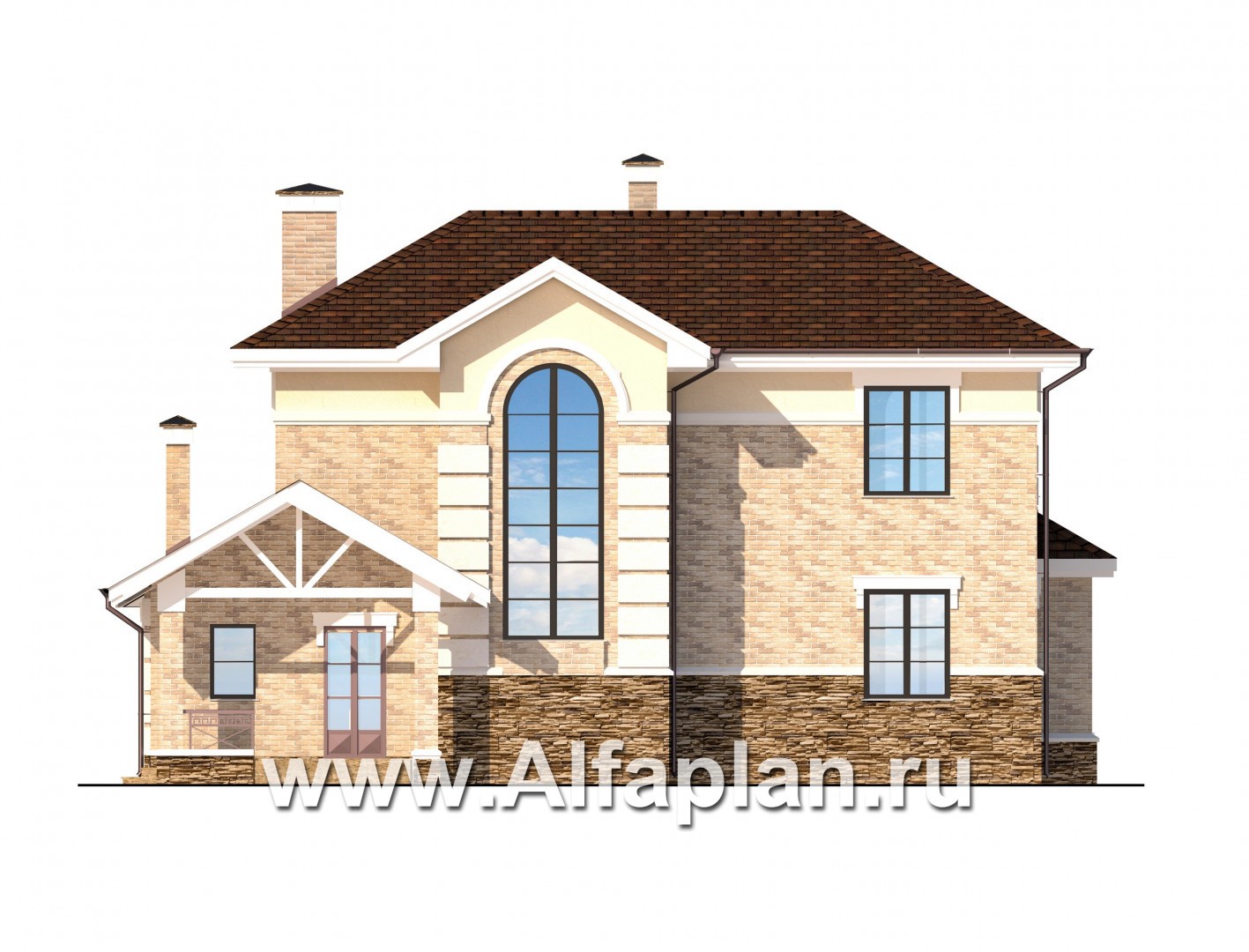 Проекты домов Альфаплан - Коттедж с овальным холлом - изображение фасада №1