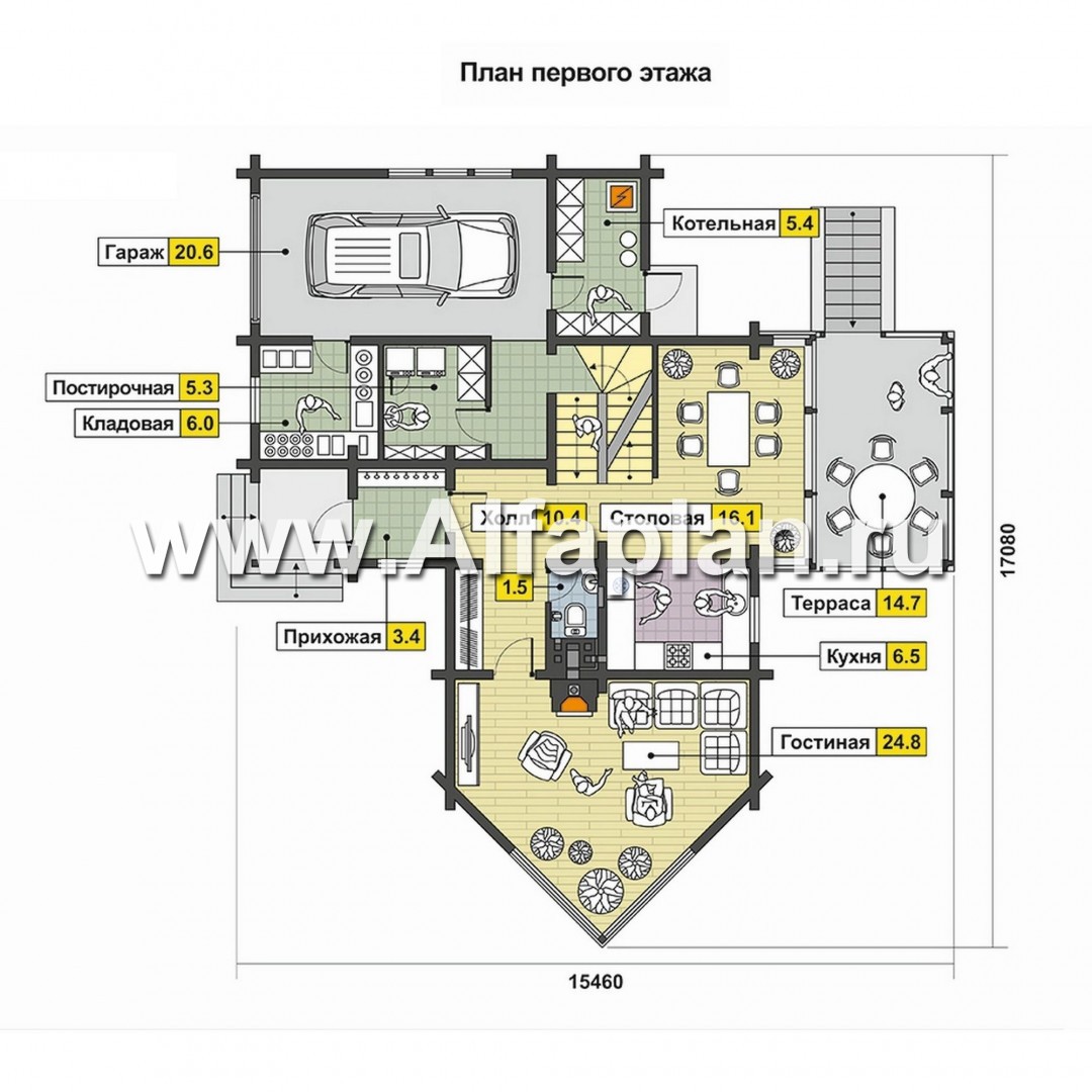 Проекты домов Альфаплан - Двухэтажный дом из бруса - изображение плана проекта №1