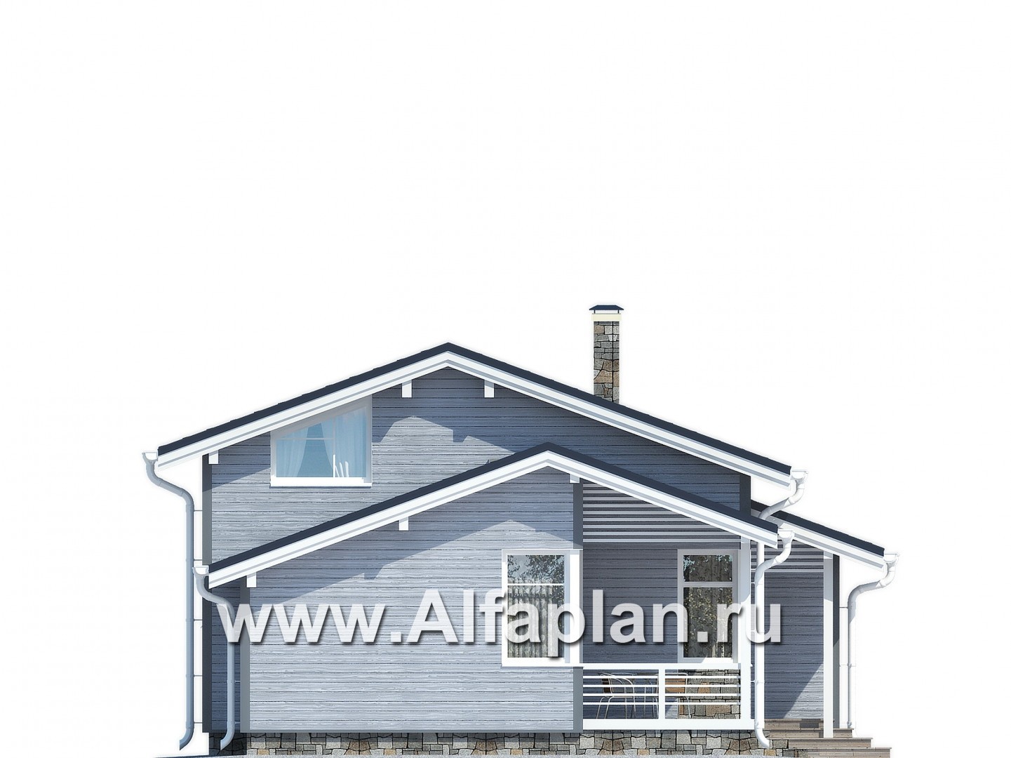 Проекты домов Альфаплан - Проект мансардного дома  с 4 спальми - изображение фасада №3