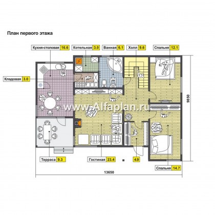 Проекты домов Альфаплан - Проект мансардного дома  с 4 спальнями - превью плана проекта №1