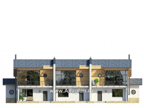 Проекты домов Альфаплан - Двухэтажный коттедж на 3 семьи - превью фасада №1
