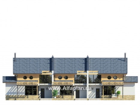 Проекты домов Альфаплан - Двухэтажный коттедж на 3 семьи - превью фасада №4