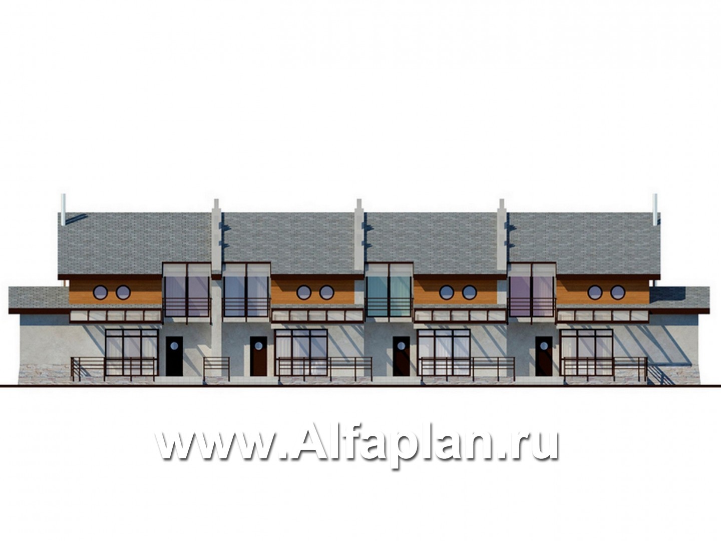 Проекты домов Альфаплан - Двухэтажный коттедж на 4 семьи - изображение фасада №4
