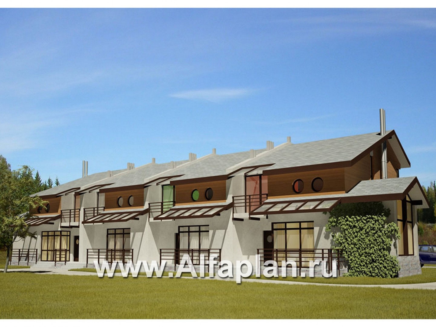 Проекты домов Альфаплан - Двухэтажный коттедж на 4 семьи - дополнительное изображение №1