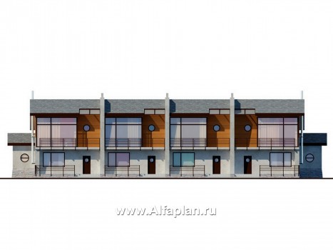 Проекты домов Альфаплан - Двухэтажный коттедж на 4 семьи - превью фасада №1