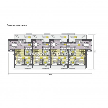 Проекты домов Альфаплан - Двухэтажный коттедж на 4 семьи - превью плана проекта №1