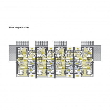 Проекты домов Альфаплан - Двухэтажный коттедж на 4 семьи - превью плана проекта №2