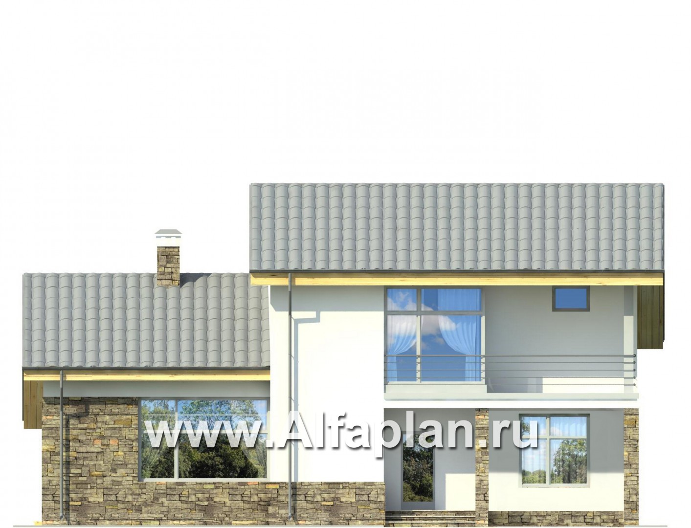 Проекты домов Альфаплан - Коттедж с двусветной гостиной и столовой - изображение фасада №1