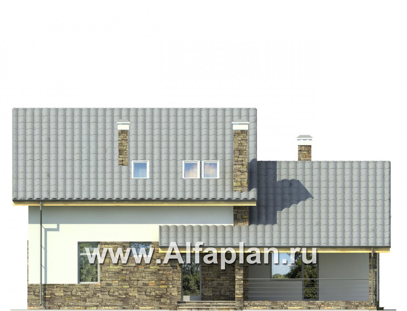 Проекты домов Альфаплан - Коттедж с двусветной гостиной и столовой - изображение фасада №4