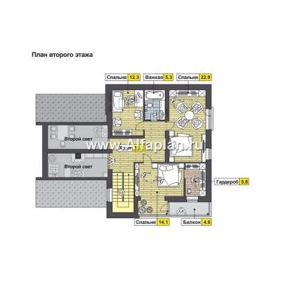 Проекты домов Альфаплан - Коттедж с двусветной гостиной и столовой - превью плана проекта №2