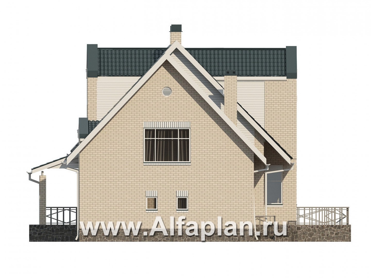Проекты домов Альфаплан - Дом из газобетона с кгаражом и бассейном - изображение фасада №2