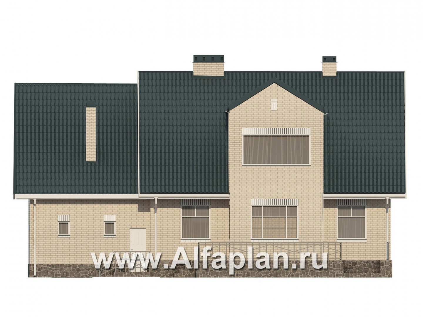 Проекты домов Альфаплан - Дом из газобетона с кгаражом и бассейном - изображение фасада №4