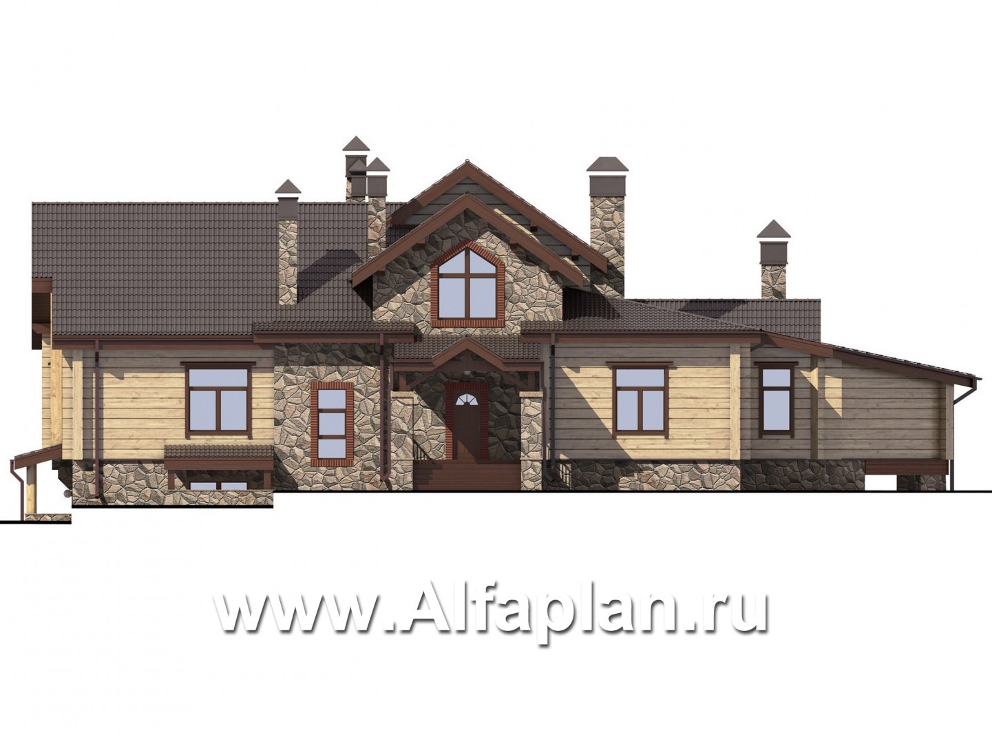 Проекты домов Альфаплан - Дом на рельефе с двусветной гостиной - изображение фасада №1