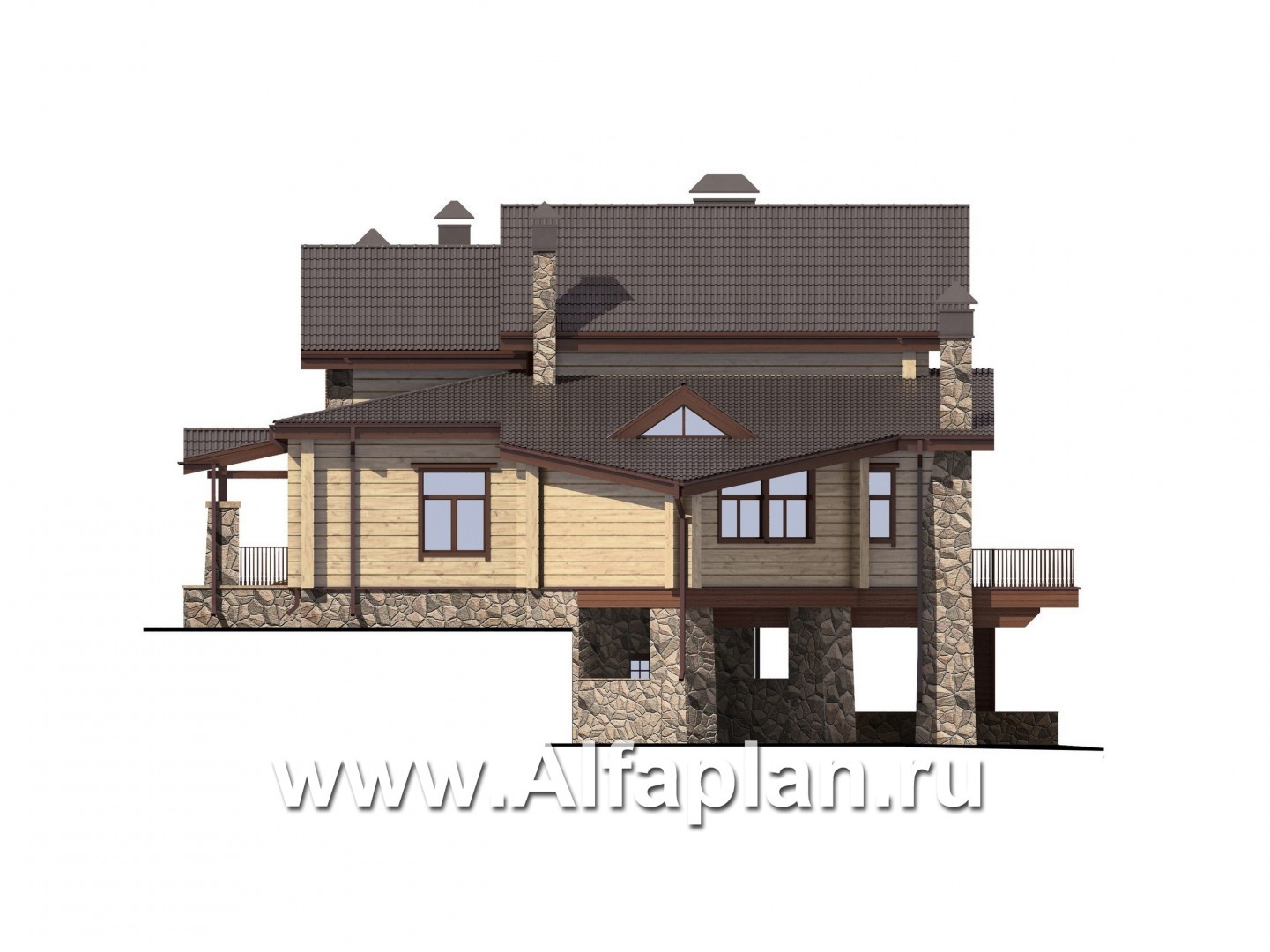 Проекты домов Альфаплан - Дом на рельефе с двусветной гостиной - изображение фасада №2