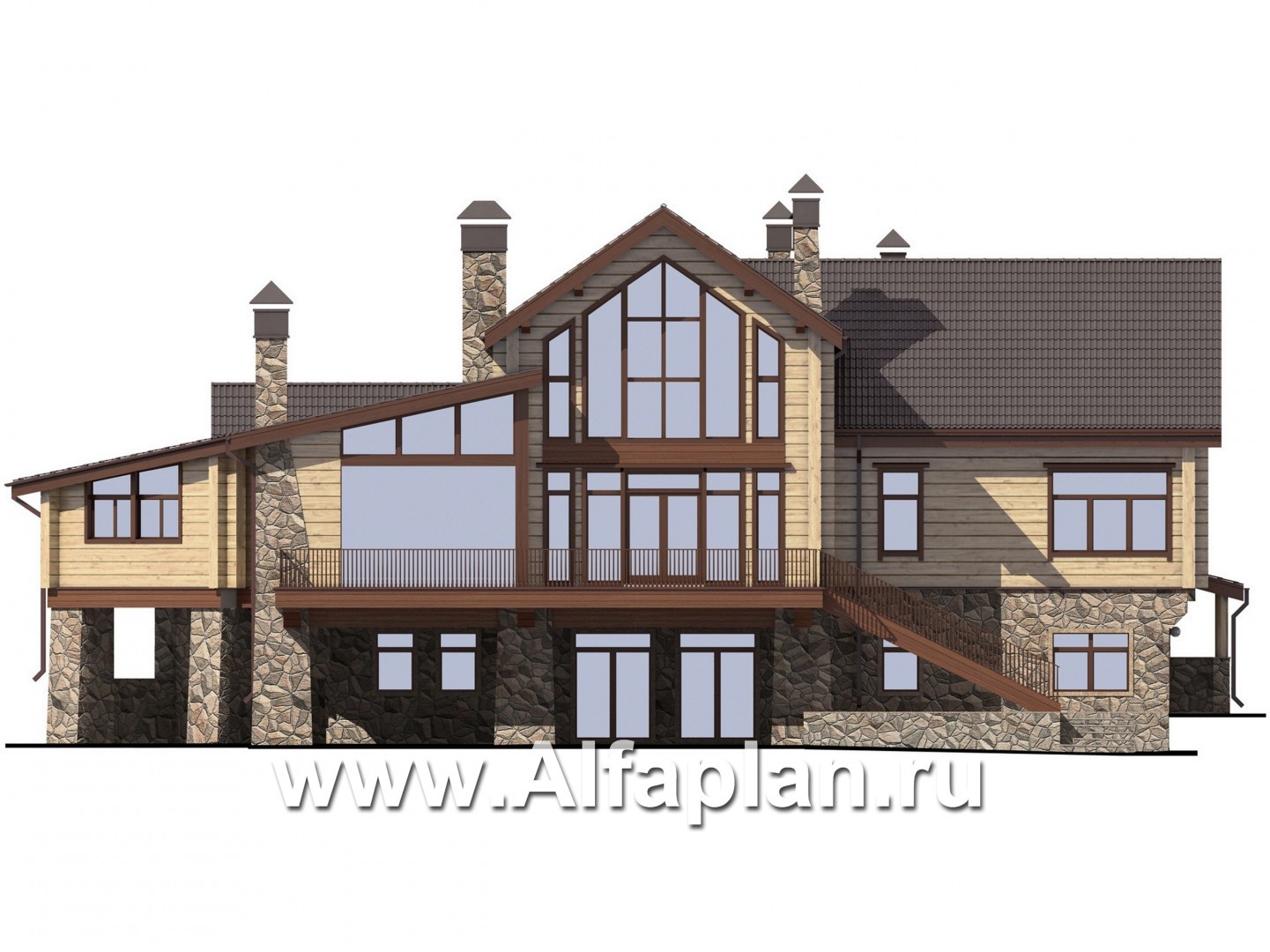 Проекты домов Альфаплан - Дом на рельефе с двусветной гостиной - изображение фасада №4