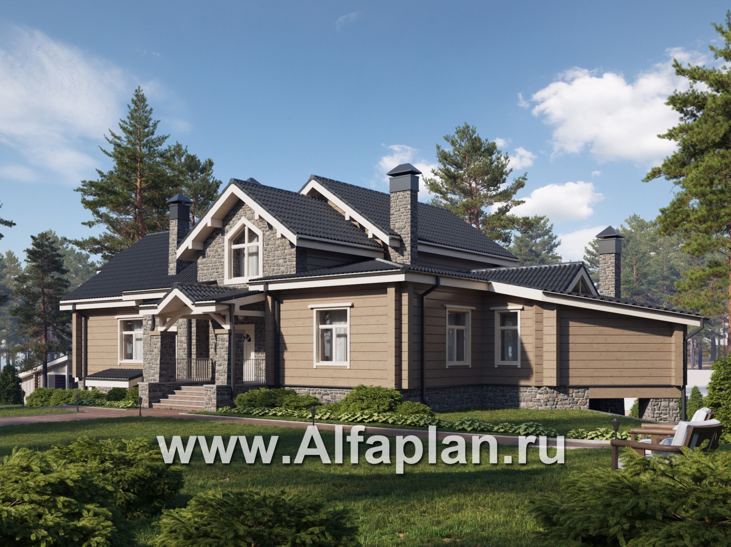 Проекты домов Альфаплан - Дом на рельефе с двусветной гостиной - дополнительное изображение №2