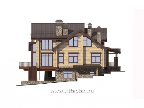 Проекты домов Альфаплан - Дом на рельефе с двусветной гостиной - превью фасада №3