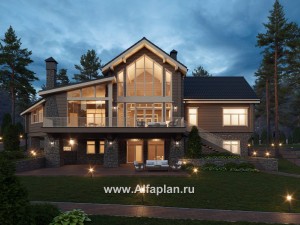Проекты домов Альфаплан - Дом на рельефе с двусветной гостиной - превью основного изображения