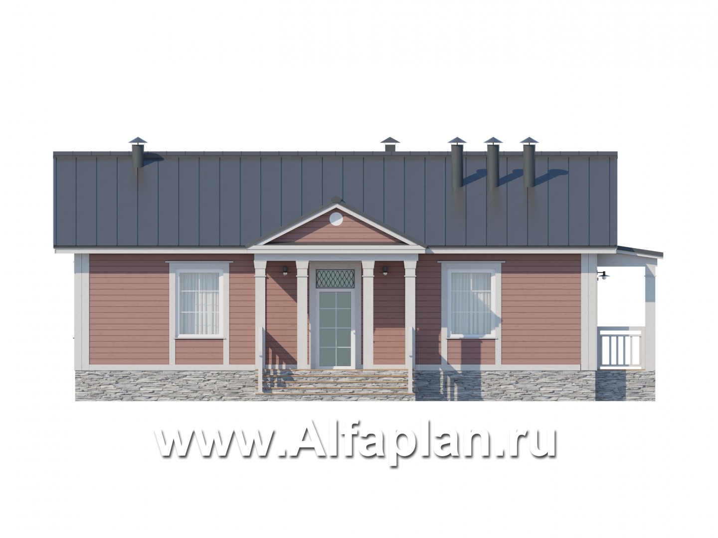 Проекты домов Альфаплан - Каркасный одноэтажный дом - изображение фасада №1