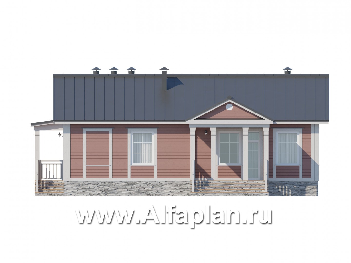 Проекты домов Альфаплан - Каркасный одноэтажный дом - изображение фасада №4