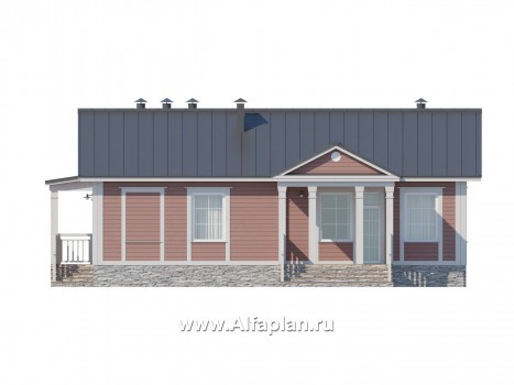 Проекты домов Альфаплан - Каркасный одноэтажный дом - превью фасада №4