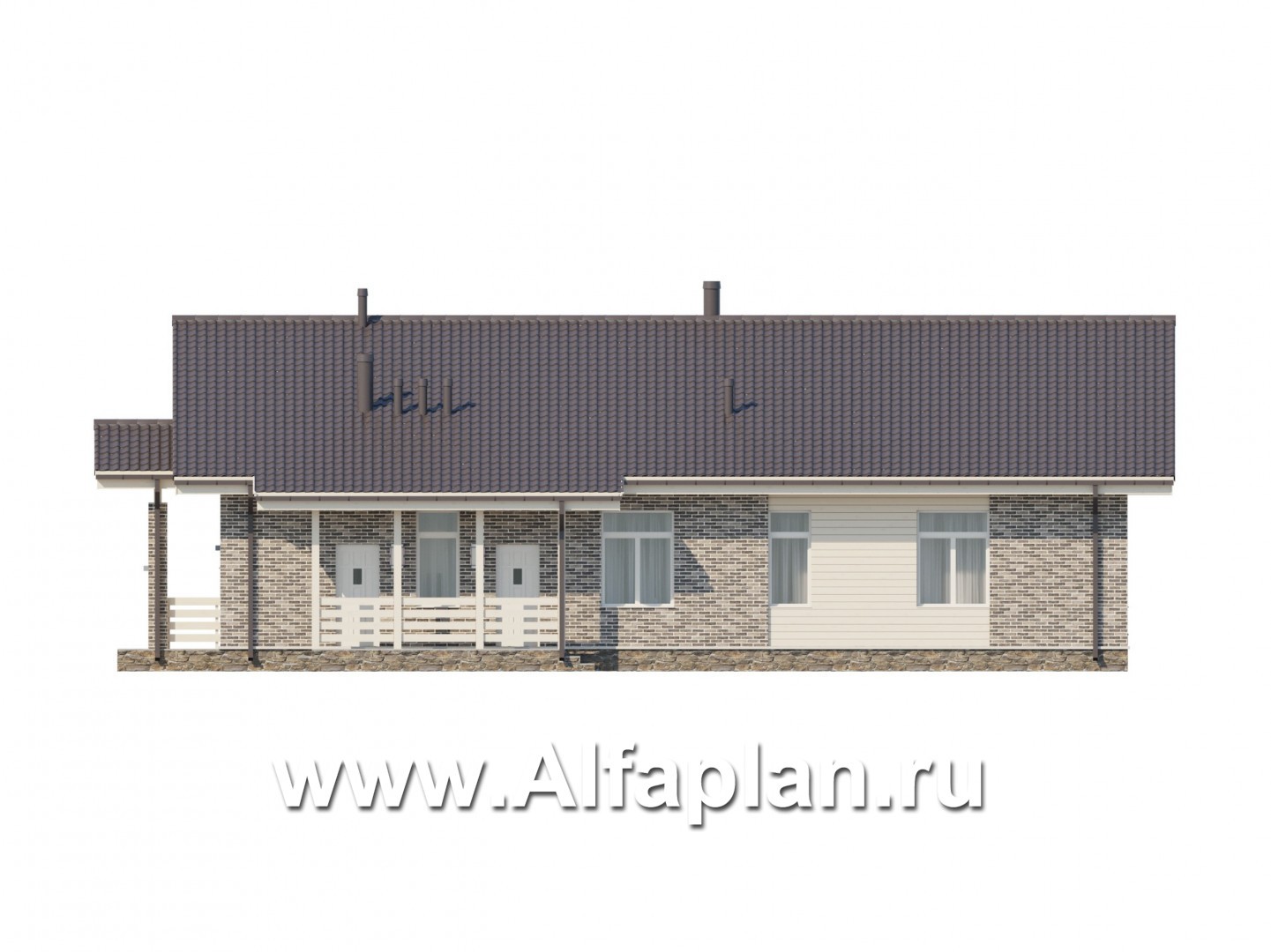 Проекты домов Альфаплан - Одноэтажный дом из газобетона - изображение фасада №2