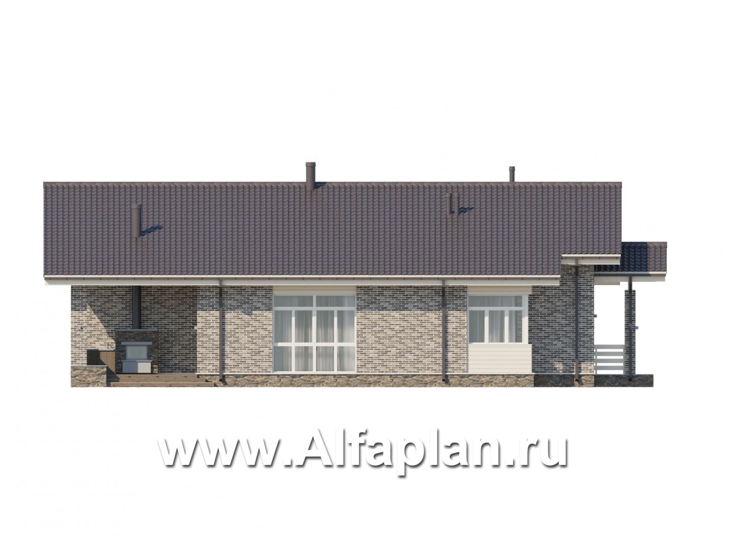 Проекты домов Альфаплан - Одноэтажный дом из газобетона - изображение фасада №3