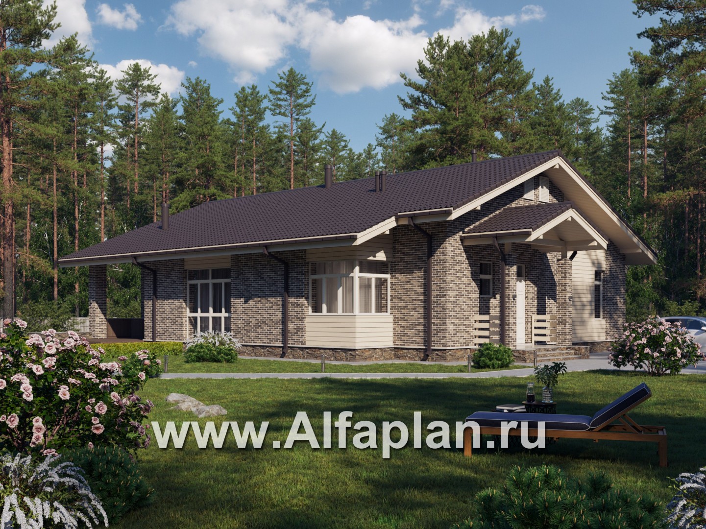 Проекты домов Альфаплан - Одноэтажный дом из газобетона - основное изображение