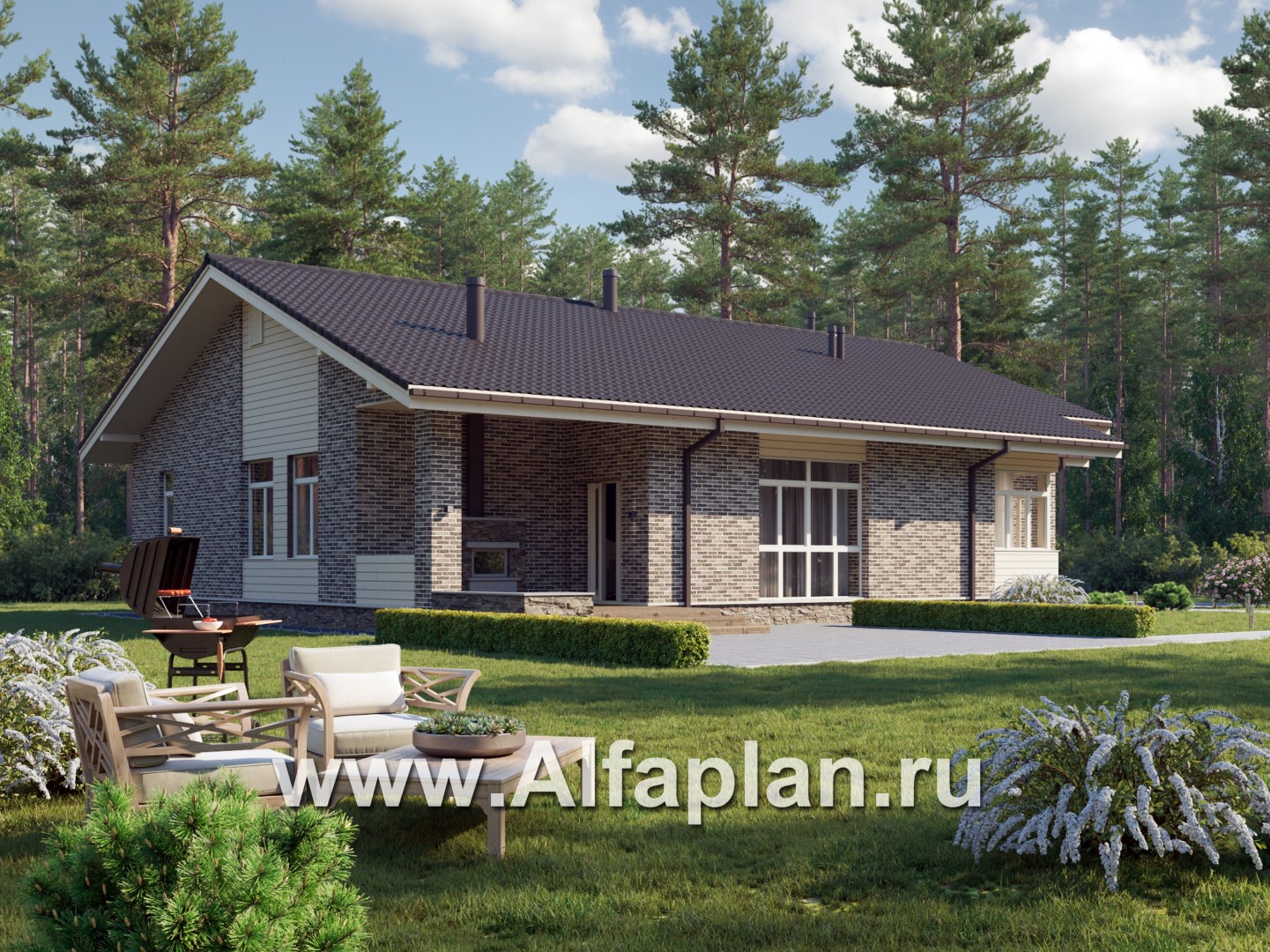 Проекты домов Альфаплан - Одноэтажный дом из газобетона - дополнительное изображение №1